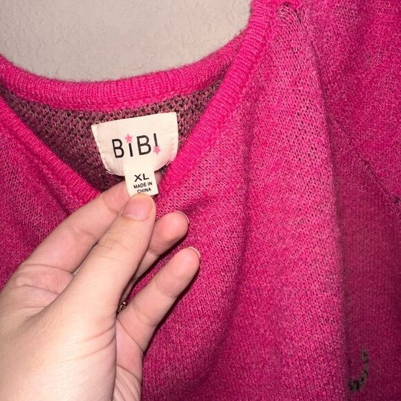 BiBi Hot Pink Tiger Print Puff Sleeve Sweater - Picture 5 of 9